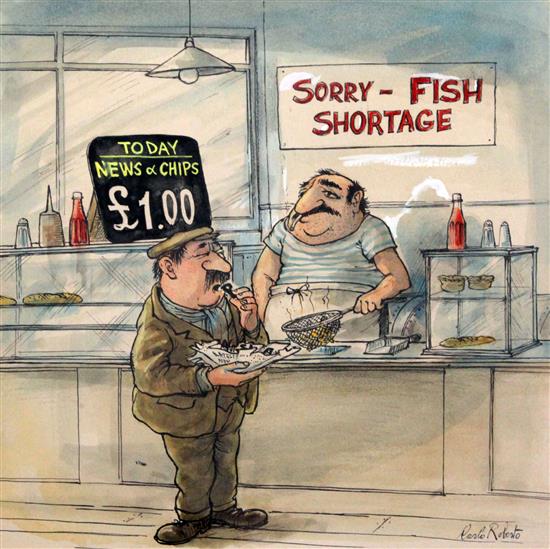 Carlo Roberto Sorry Fish Shortage, 11 x 11.5in.